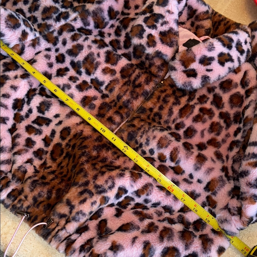 KENDALL & KYLIE Leopard Jacket, Cropped, drawstring bottom, Pink Faux Fur S - Picture 13 of 17